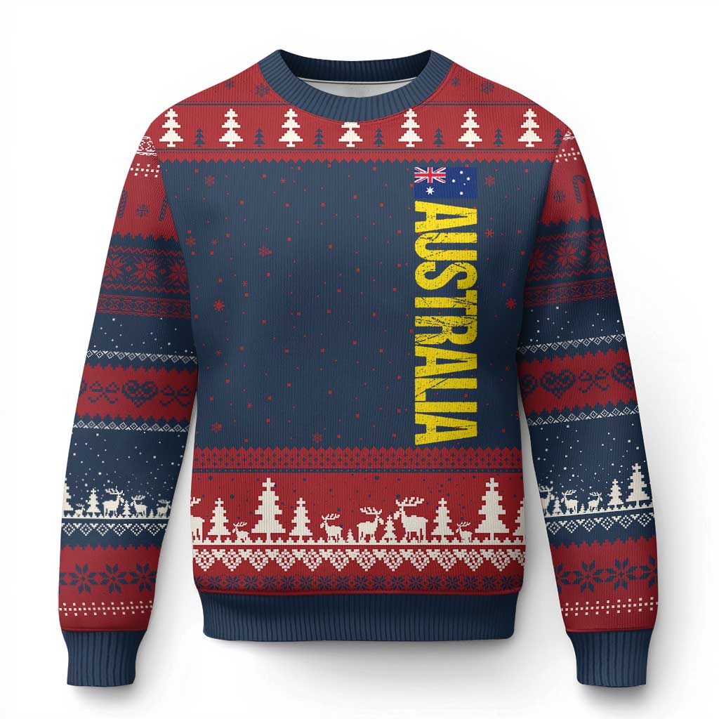 Australia Flag Ugly Christmas Sweater Patriotic Country Pride Vertical Text Graphic TS10 Navy Red Print Your Wear