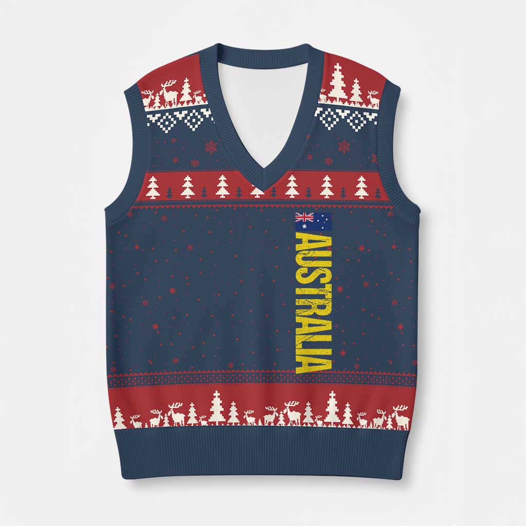 Australia Flag V-Neck Knit Sweater Vest Patriotic Country Pride Vertical Text Graphic