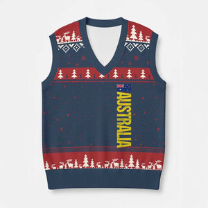 Australia Flag V-Neck Knit Sweater Vest Patriotic Country Pride Vertical Text Graphic