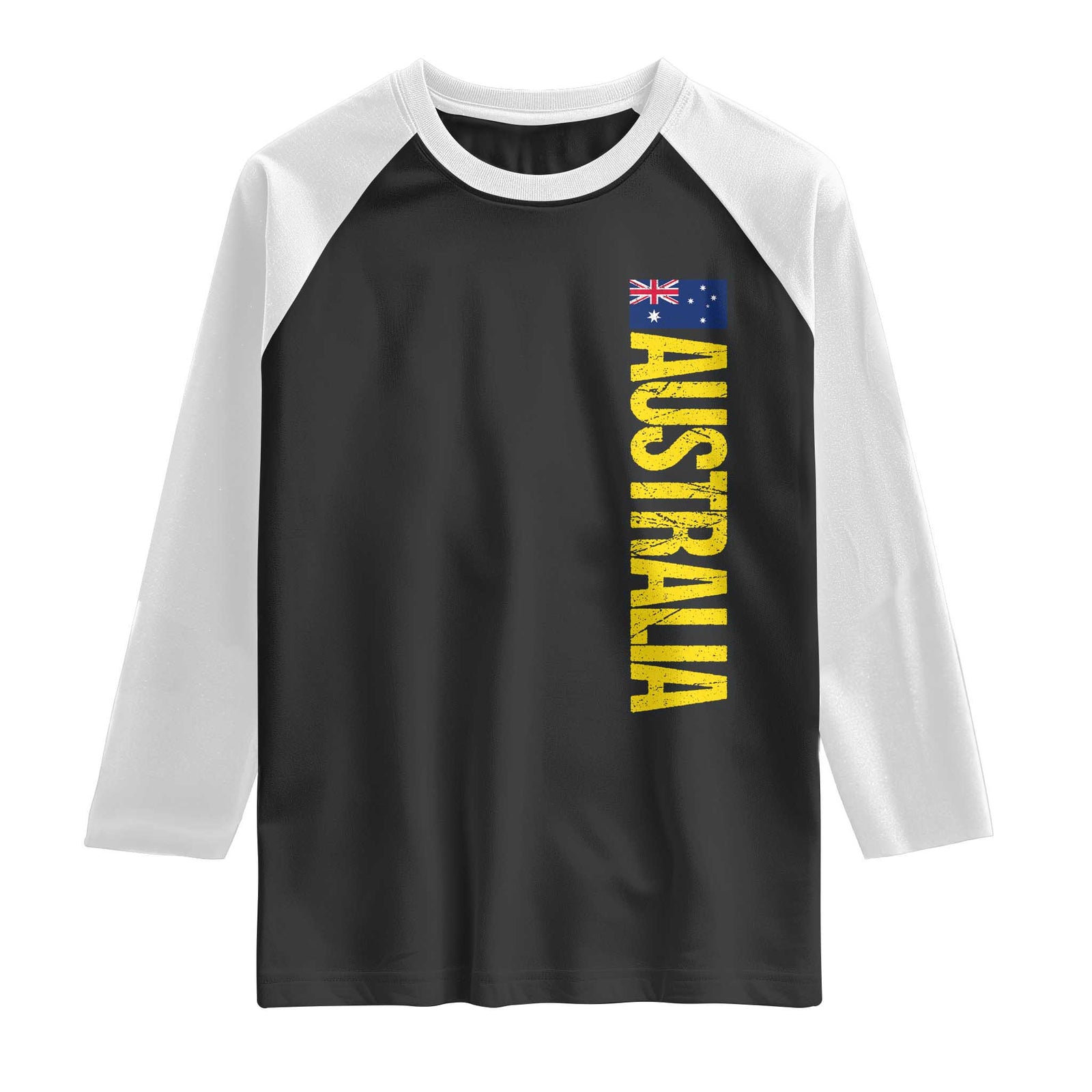 Australia Flag Raglan Shirt Patriotic Country Pride Vertical Text Graphic TS10 Black White Print Your Wear