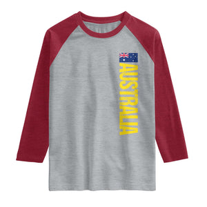 Australia Flag Raglan Shirt Patriotic Country Pride Vertical Text Graphic