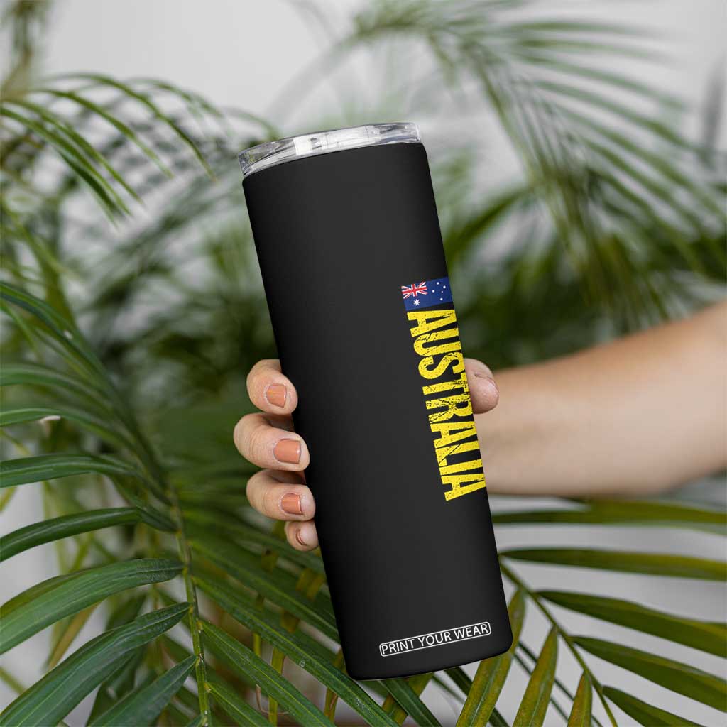 Australia Flag Skinny Tumbler Patriotic Country Pride Vertical Text Graphic