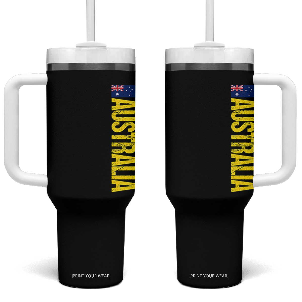 Australia Flag Tumbler With Handle Patriotic Country Pride Vertical Text Graphic TS10 One Size: 40 oz Black Print Your Wear