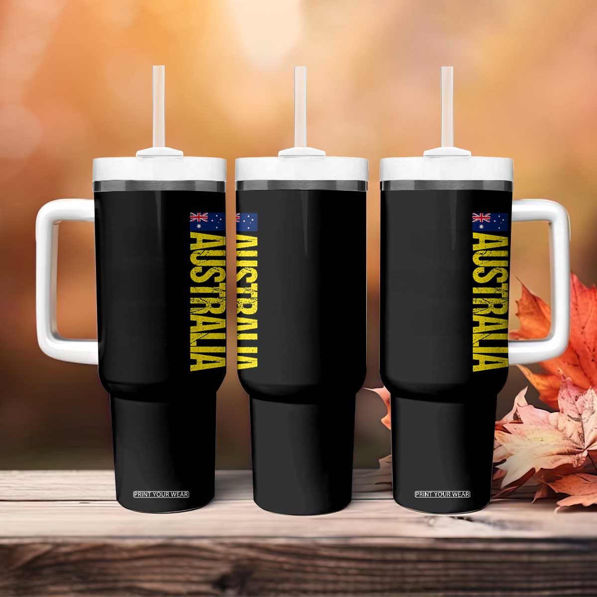 Australia Flag Tumbler With Handle Patriotic Country Pride Vertical Text Graphic
