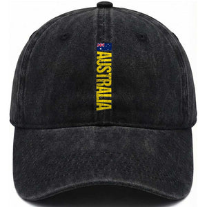 Australia Flag Washed Cotton Baseball Cap Patriotic Country Pride Vertical Text Graphic
