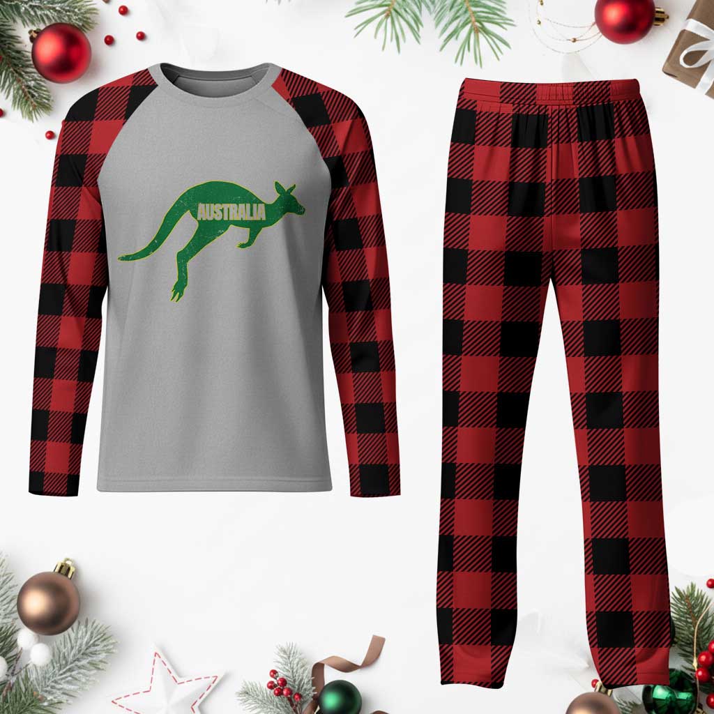 Vintage Kangaroo Australia Plaid Pajama Set Patriotic Country Pride Graphic Aussie Roo Kangaroo TS10 Buffalo Plaid Print Your Wear