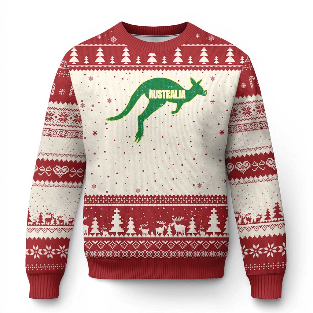 Vintage Kangaroo Australia Ugly Christmas Sweater Patriotic Country Pride Graphic Aussie Roo Kangaroo TS10 Beige Red Print Your Wear