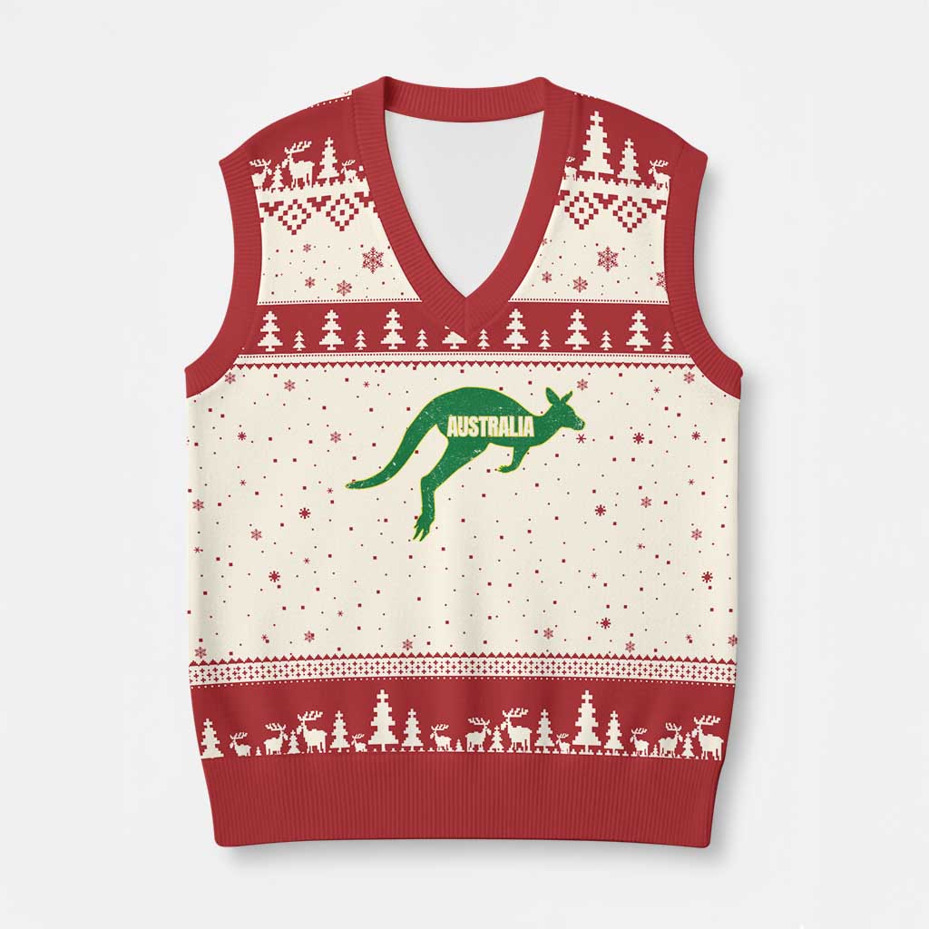 Vintage Kangaroo Australia V-Neck Knit Sweater Vest Patriotic Country Pride Graphic Aussie Roo Kangaroo