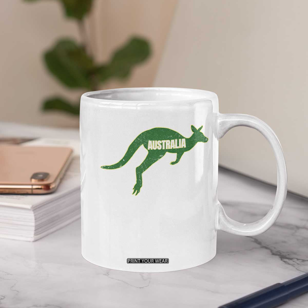 Vintage Kangaroo Australia Coffee Mug Patriotic Country Pride Graphic Aussie Roo Kangaroo