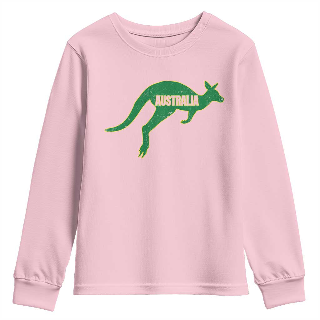 Vintage Kangaroo Australia Youth Sweatshirt Patriotic Country Pride Graphic Aussie Roo Kangaroo