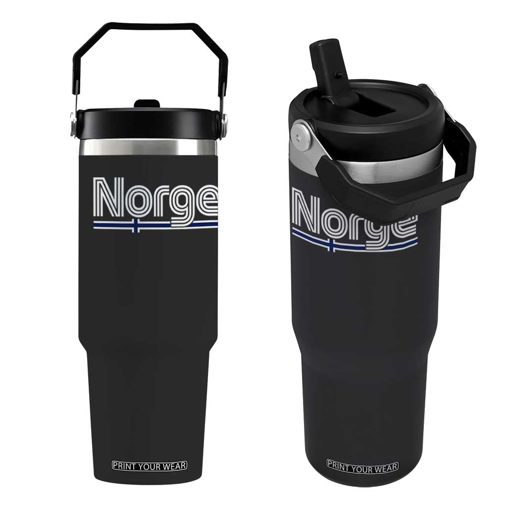Retro Vintage Norge Flag Flip Straw Tumbler Norway Norwegian Pride Heritage Scandinavian TS10 One Size: 30 oz Black Print Your Wear