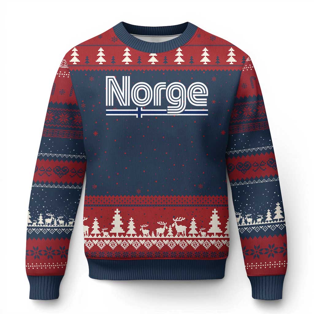 Retro Vintage Norge Flag Ugly Christmas Sweater Norway Norwegian Pride Heritage Scandinavian TS10 Navy Red Print Your Wear