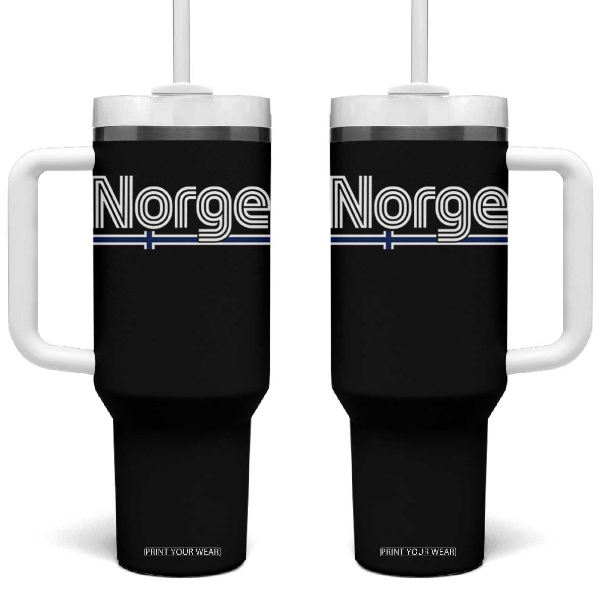 Retro Vintage Norge Flag Tumbler With Handle Norway Norwegian Pride Heritage Scandinavian TS10 One Size: 40 oz Black Print Your Wear