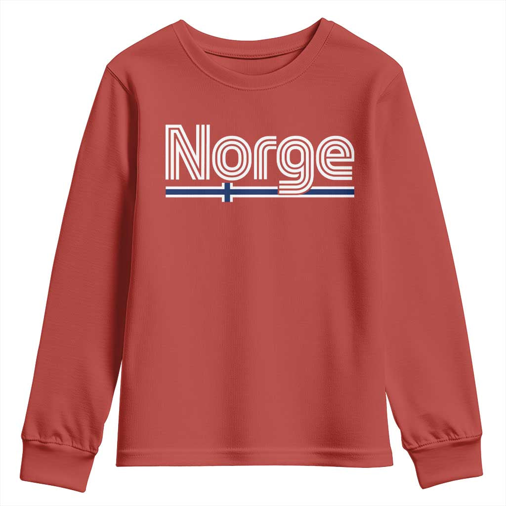 Retro Vintage Norge Flag Youth Sweatshirt Norway Norwegian Pride Heritage Scandinavian TS10 Red Print Your Wear