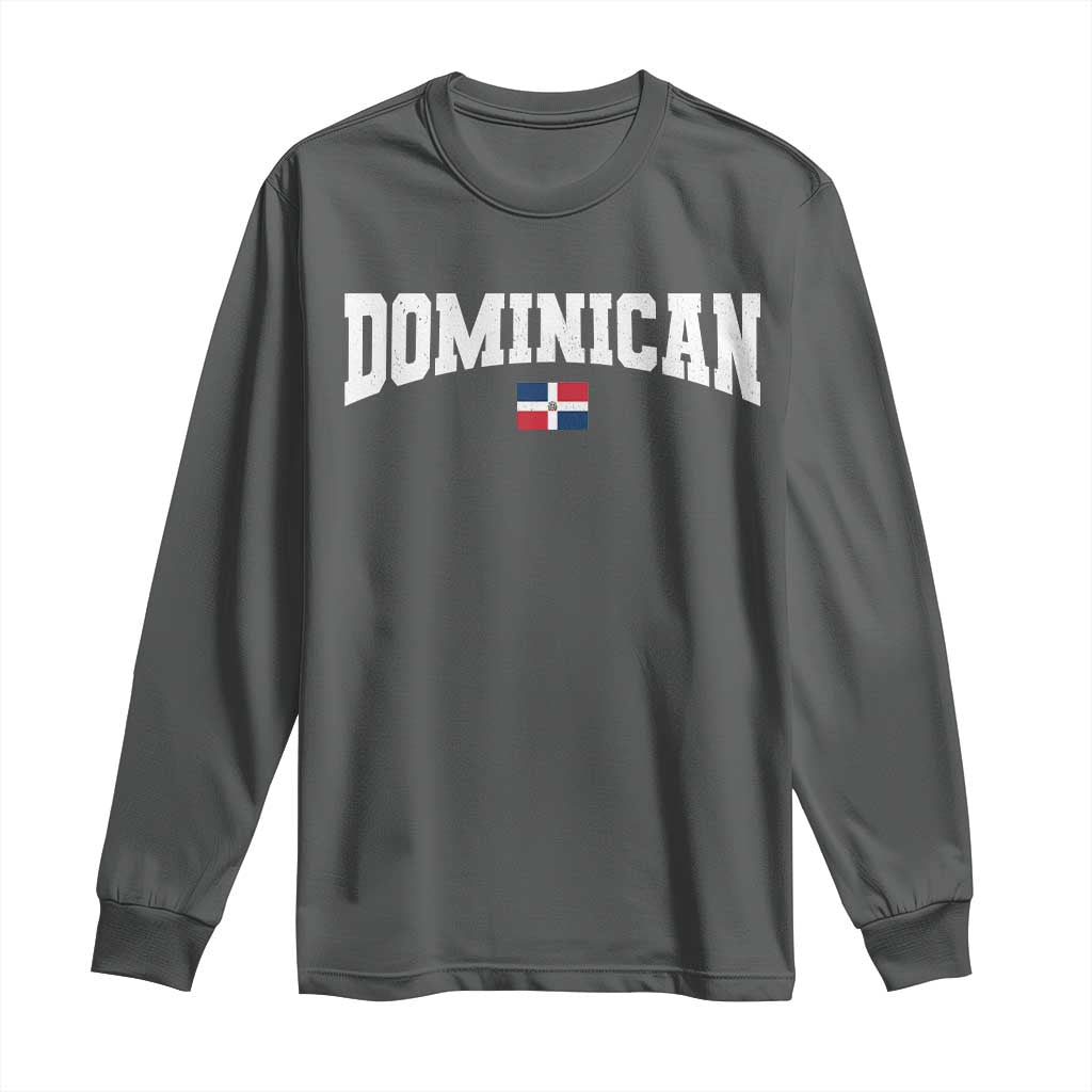 Vintage Dominican Republic Flag Long Sleeve Shirt Retro Varsity Caribbean Pride Heritage Gift TS10 Dark Heather Print Your Wear