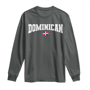 Vintage Dominican Republic Flag Long Sleeve Shirt Retro Varsity Caribbean Pride Heritage Gift TS10 Dark Heather Print Your Wear
