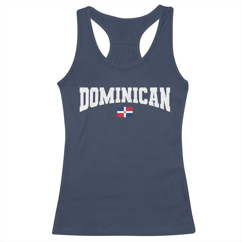 Vintage Dominican Republic Flag Racerback Tank Top Retro Varsity Caribbean Pride Heritage Gift TS10 Navy Print Your Wear