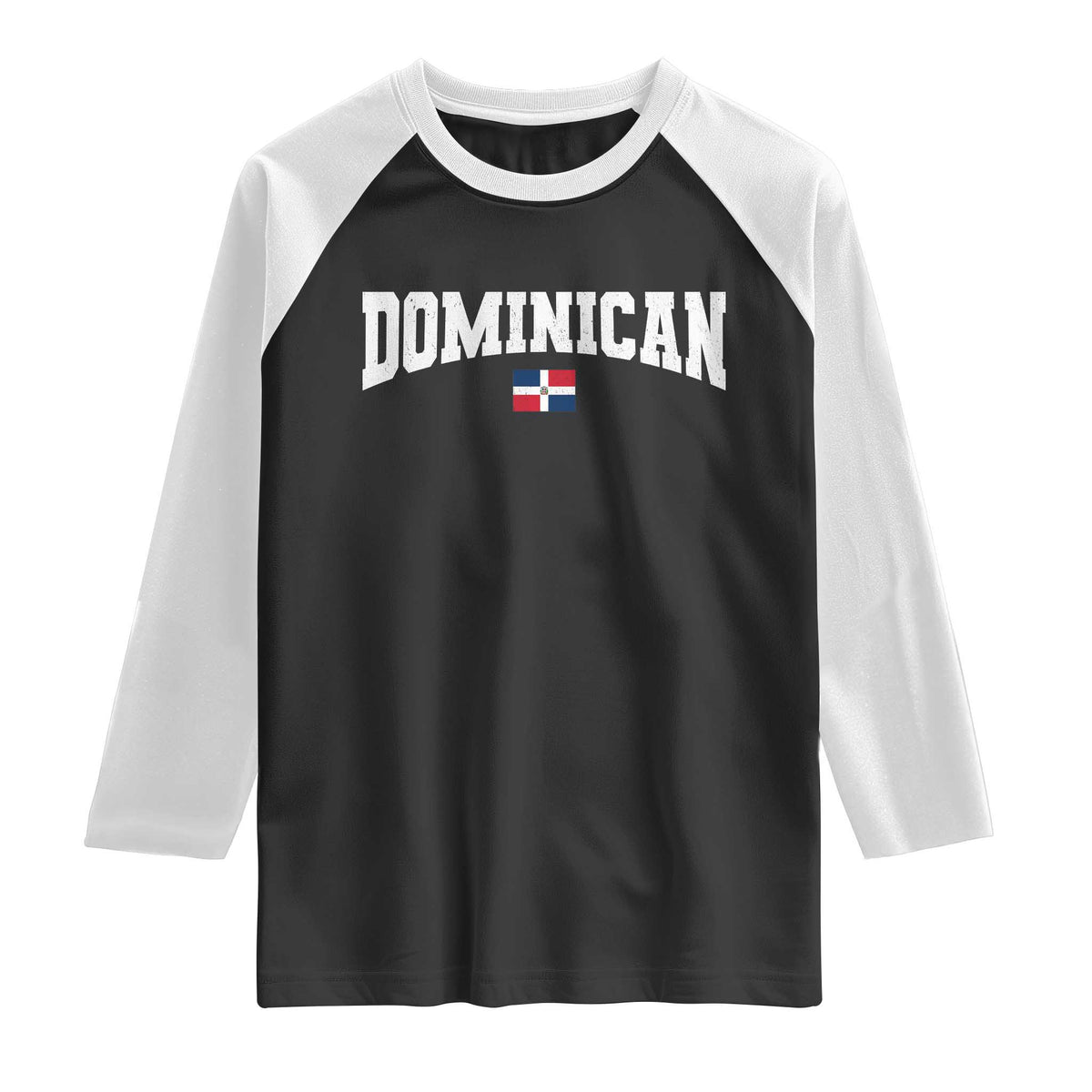 Vintage Dominican Republic Flag Raglan Shirt Retro Varsity Caribbean Pride Heritage Gift TS10 Black White Print Your Wear