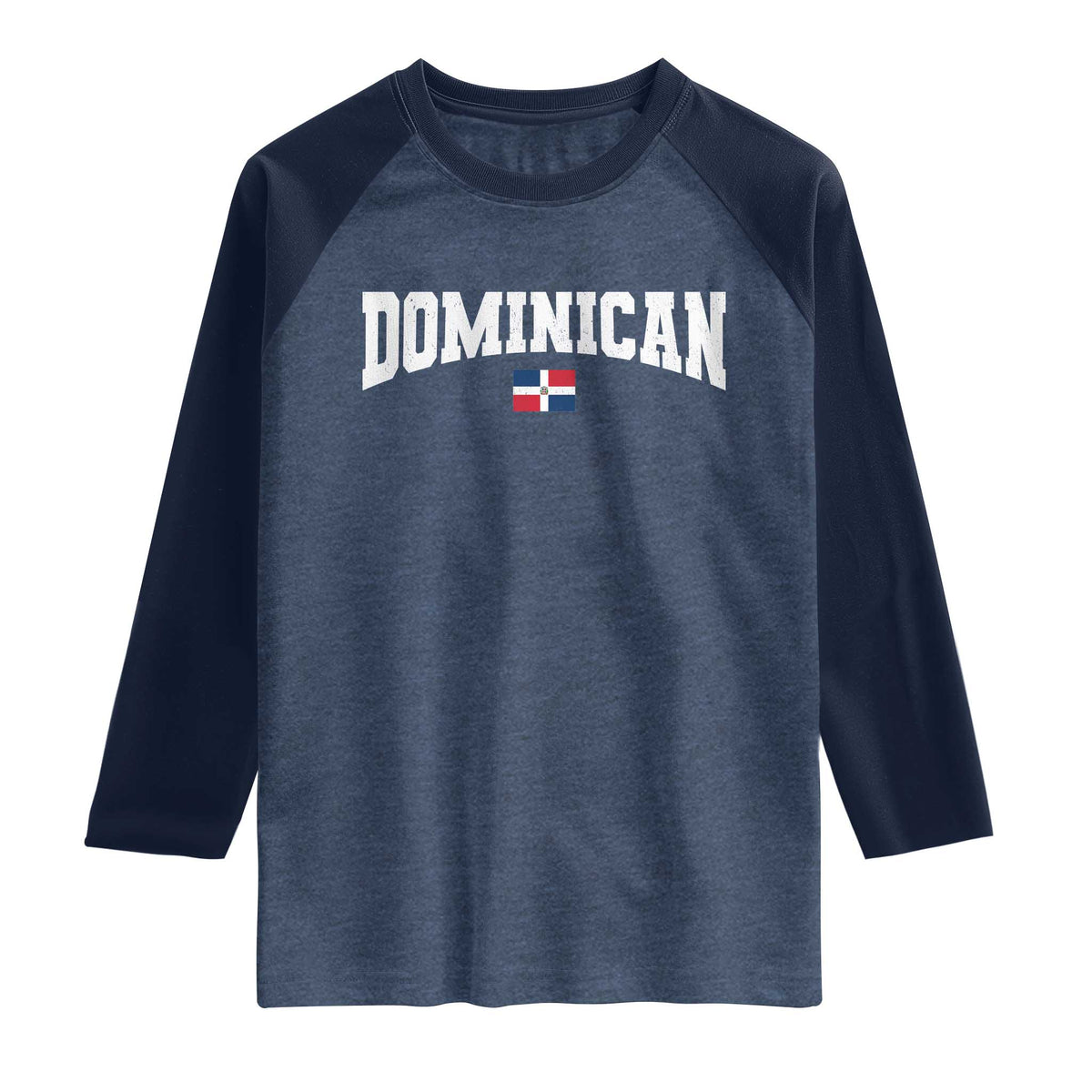 Vintage Dominican Republic Flag Raglan Shirt Retro Varsity Caribbean Pride Heritage Gift TS10 Heather Denim Navy Print Your Wear