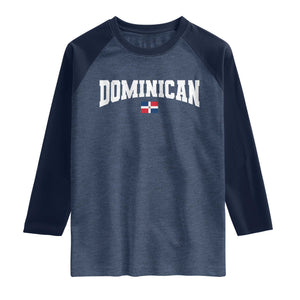 Vintage Dominican Republic Flag Raglan Shirt Retro Varsity Caribbean Pride Heritage Gift TS10 Heather Denim Navy Print Your Wear