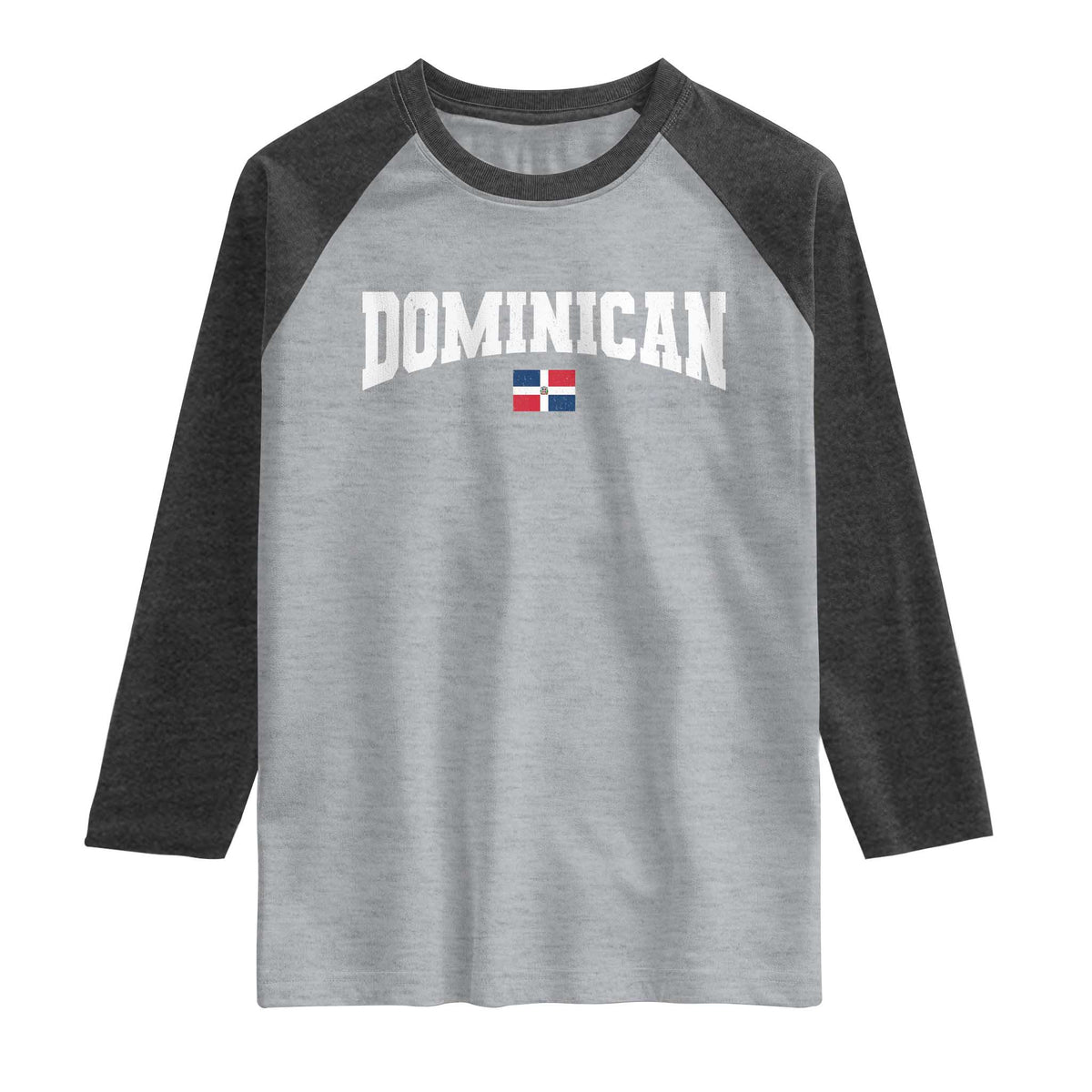 Vintage Dominican Republic Flag Raglan Shirt Retro Varsity Caribbean Pride Heritage Gift TS10 Heather Gray Heather Charcoal Print Your Wear