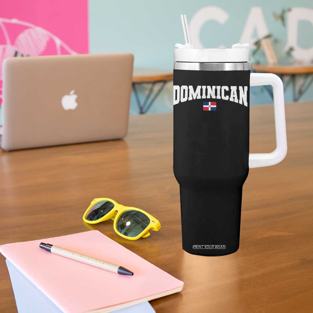 Vintage Dominican Republic Flag Tumbler With Handle Retro Varsity Caribbean Pride Heritage Gift TS10 Print Your Wear
