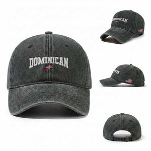 Vintage Dominican Republic Flag Washed Cotton Baseball Cap Retro Varsity Caribbean Pride Heritage Gift TS10 Washed Cap Universal Fit Dark Green Print Your Wear