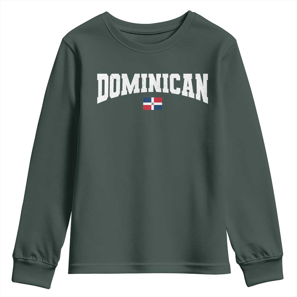 Vintage Dominican Republic Flag Youth Sweatshirt Retro Varsity Caribbean Pride Heritage Gift TS10 Dark Forest Green Print Your Wear