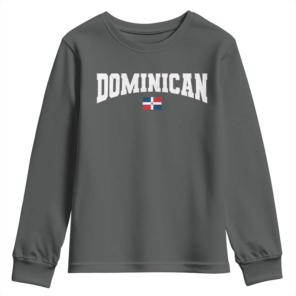 Vintage Dominican Republic Flag Youth Sweatshirt Retro Varsity Caribbean Pride Heritage Gift TS10 Dark Heather Print Your Wear