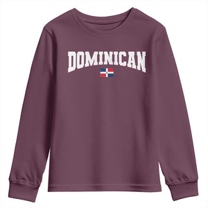 Vintage Dominican Republic Flag Youth Sweatshirt Retro Varsity Caribbean Pride Heritage Gift TS10 Maroon Print Your Wear