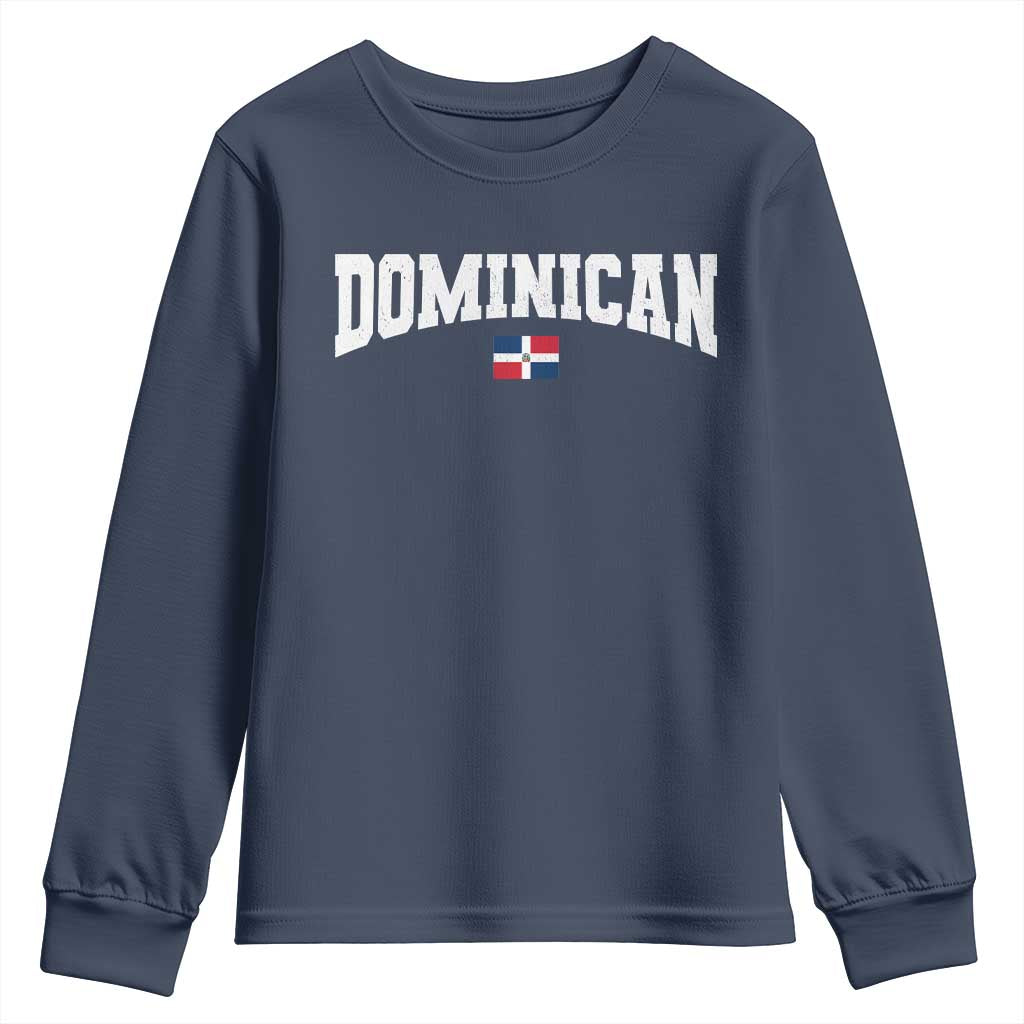 Vintage Dominican Republic Flag Youth Sweatshirt Retro Varsity Caribbean Pride Heritage Gift TS10 Navy Print Your Wear