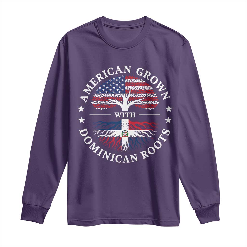 American Grown With Dominican Roots Long Sleeve Shirt USA Dominican Republic Heritage Pride Gift TS10 S Purple Print Your Wear