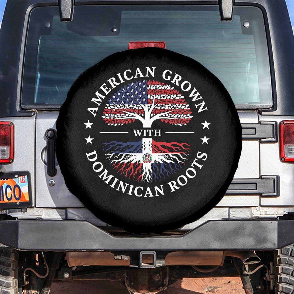 American Grown With Dominican Roots Spare Tire Cover USA Dominican Republic Heritage Pride Gift TS10 No hole Black Print Your Wear