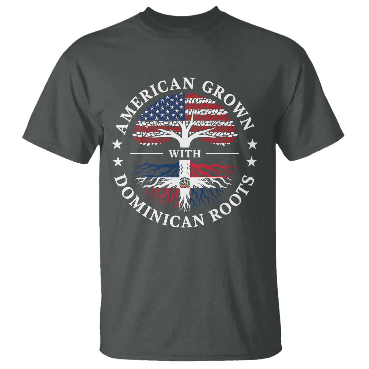 American Grown With Dominican Roots T Shirt USA Dominican Republic Heritage Pride Gift TS10 Dark Heather Print Your Wear