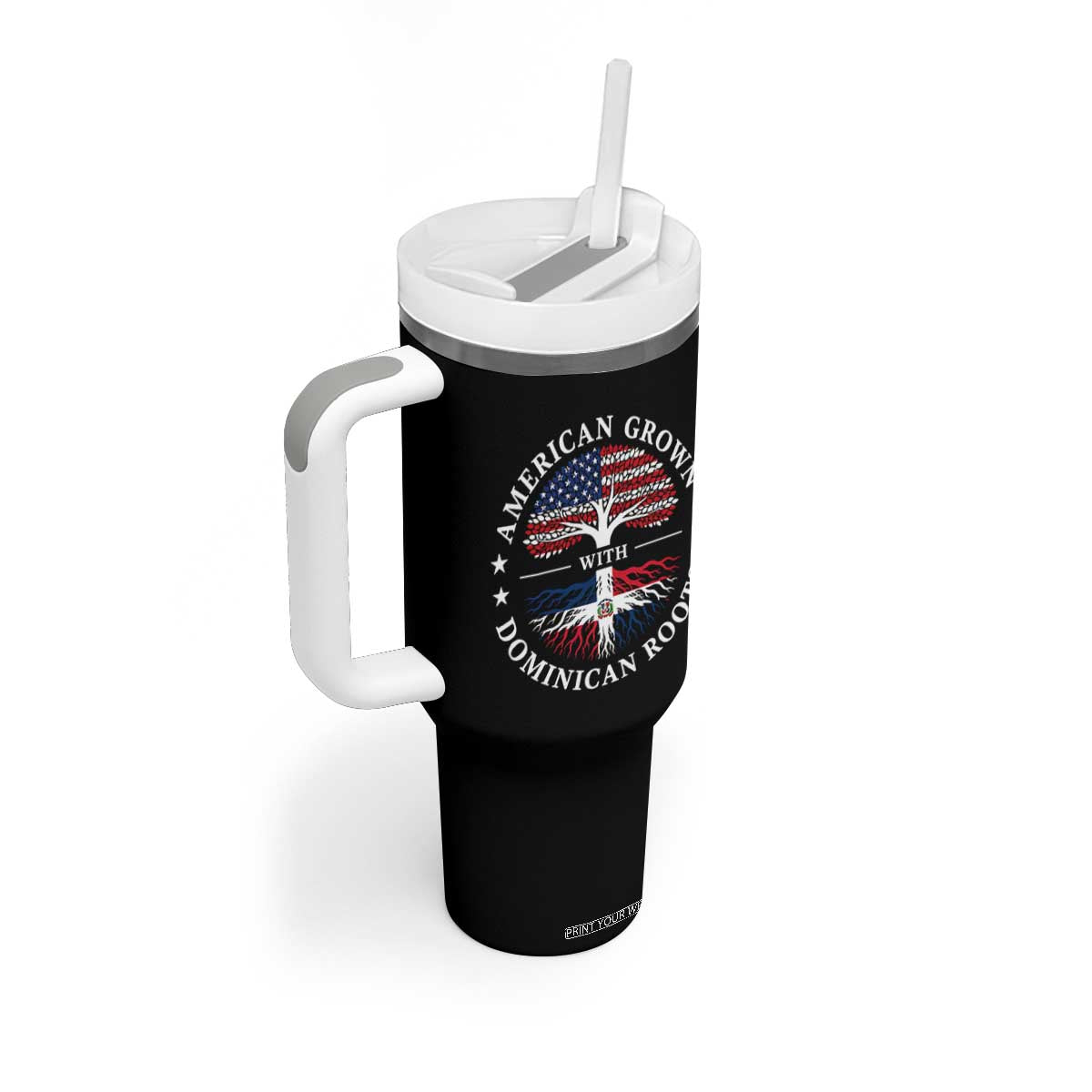 American Grown With Dominican Roots Tumbler With Handle USA Dominican Republic Heritage Pride Gift TS10 Print Your Wear