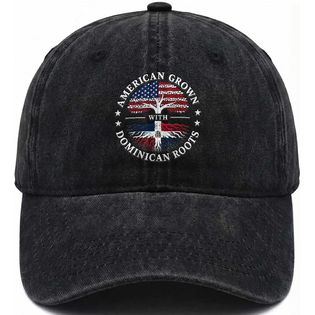 American Grown With Dominican Roots Washed Cotton Baseball Cap USA Dominican Republic Heritage Pride Gift TS10 Print Your Wear