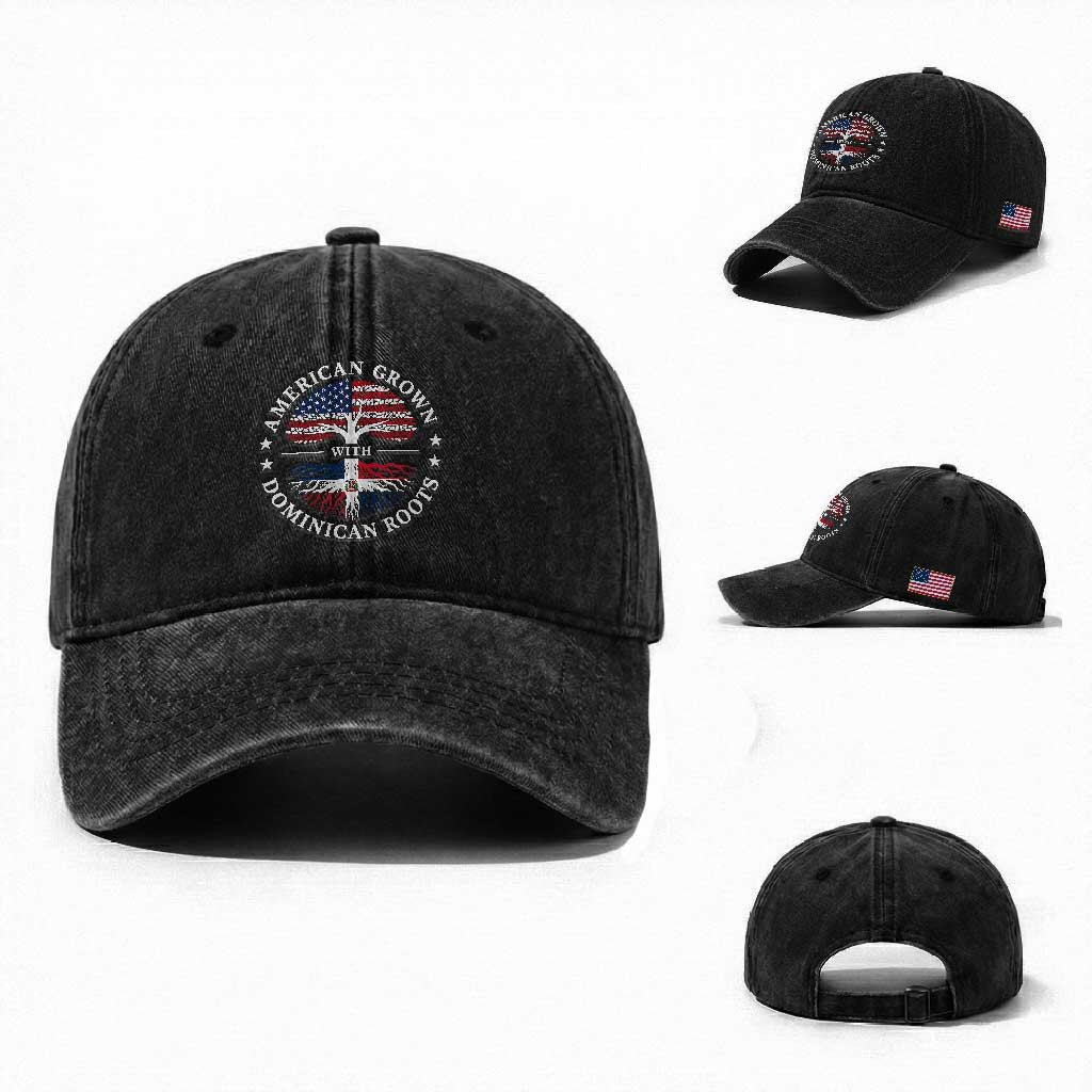 American Grown With Dominican Roots Washed Cotton Baseball Cap USA Dominican Republic Heritage Pride Gift TS10 Washed Cap Universal Fit Black Print Your Wear