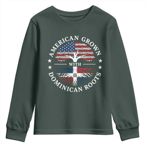 American Grown With Dominican Roots Youth Sweatshirt USA Dominican Republic Heritage Pride Gift TS10 Dark Forest Green Print Your Wear