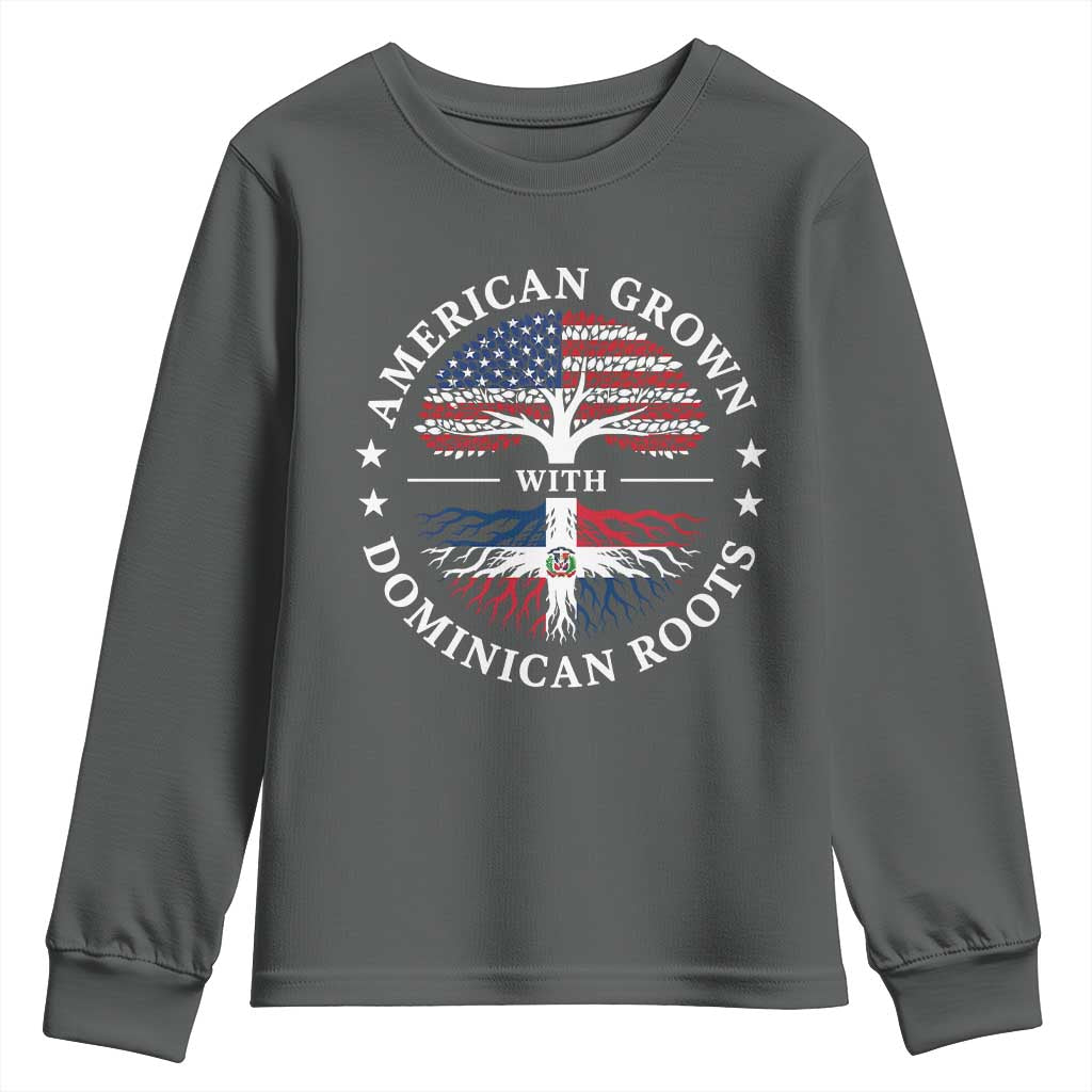 American Grown With Dominican Roots Youth Sweatshirt USA Dominican Republic Heritage Pride Gift TS10 Dark Heather Print Your Wear