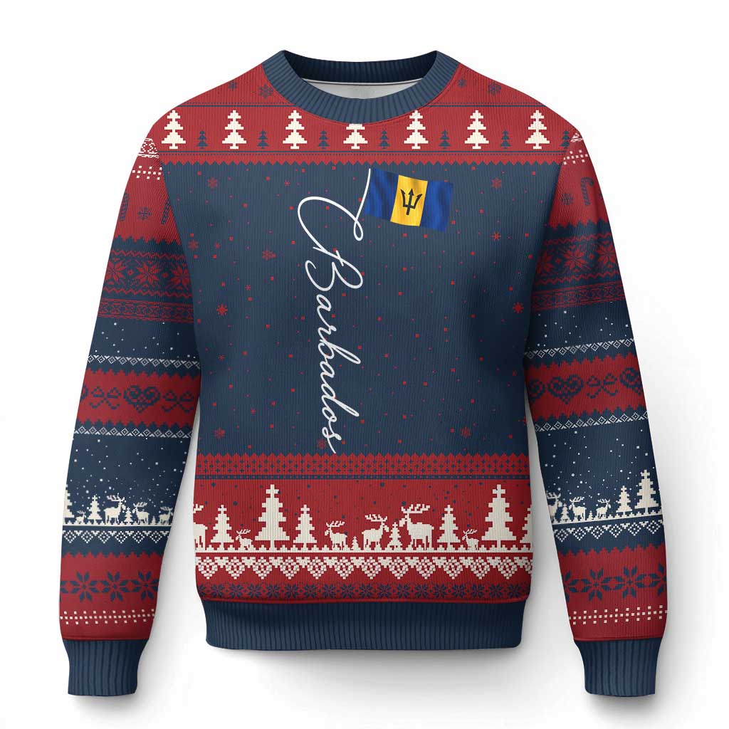 Barbados Flag Ugly Christmas Sweater Elegant Barbados Pride Patriotic Island Heritage Gift TS10 Navy Red Print Your Wear