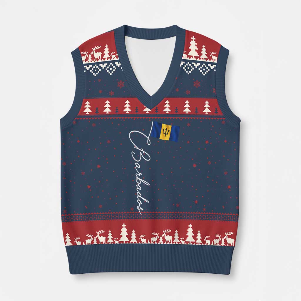 Barbados Flag V-Neck Knit Sweater Vest Elegant Barbados Pride Patriotic Island Heritage Gift TS10 Navy Red Print Your Wear