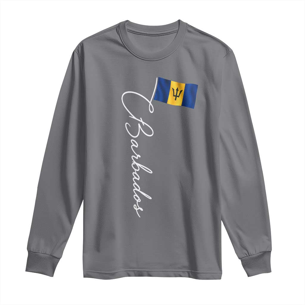 Barbados Flag Long Sleeve Shirt Elegant Barbados Pride Patriotic Island Heritage Gift TS10 Charcoal Print Your Wear