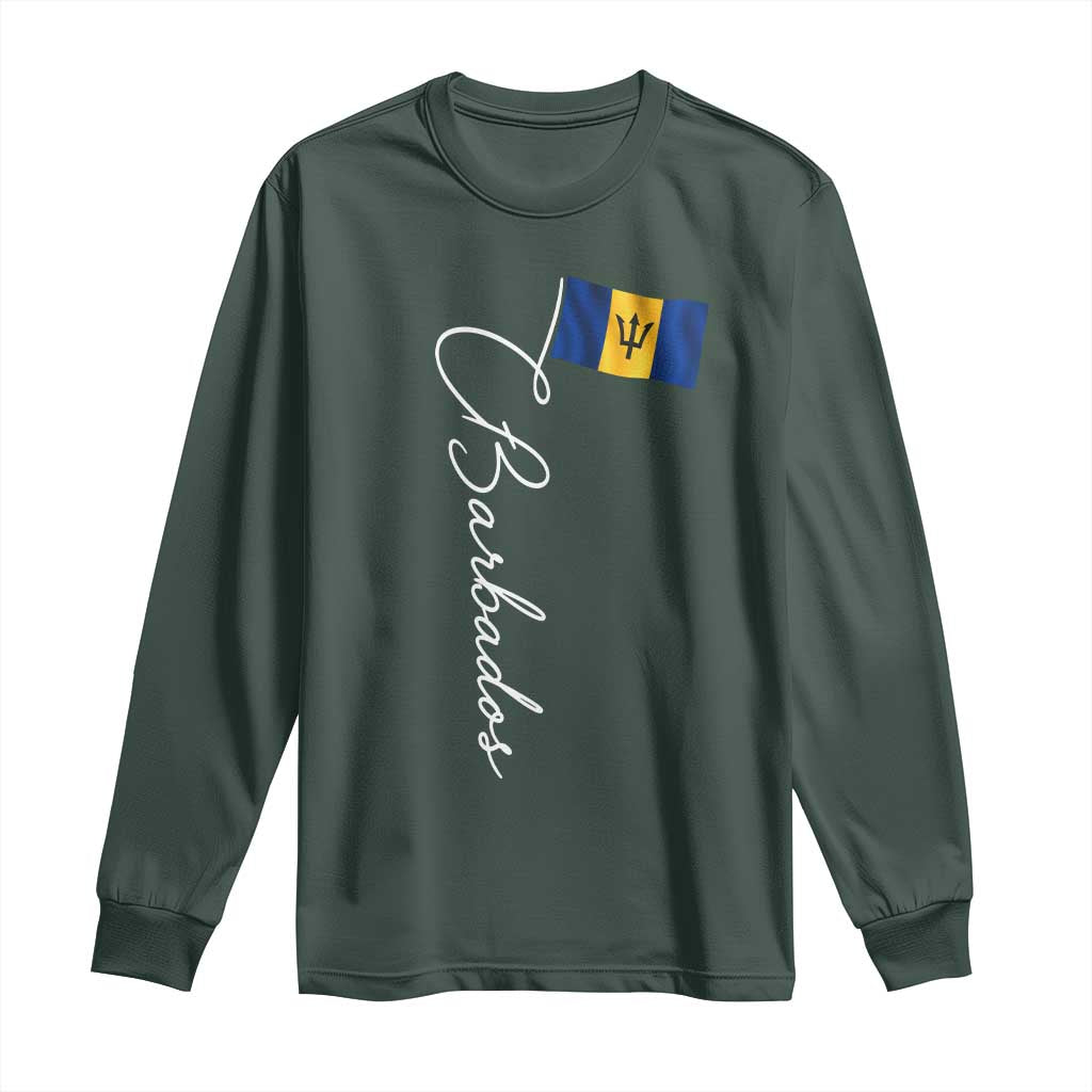 Barbados Flag Long Sleeve Shirt Elegant Barbados Pride Patriotic Island Heritage Gift TS10 Dark Forest Green Print Your Wear