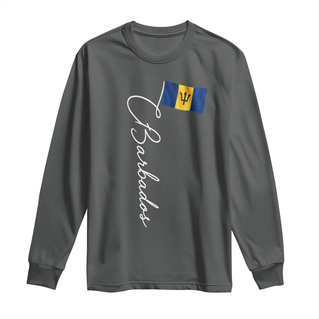 Barbados Flag Long Sleeve Shirt Elegant Barbados Pride Patriotic Island Heritage Gift TS10 Dark Heather Print Your Wear