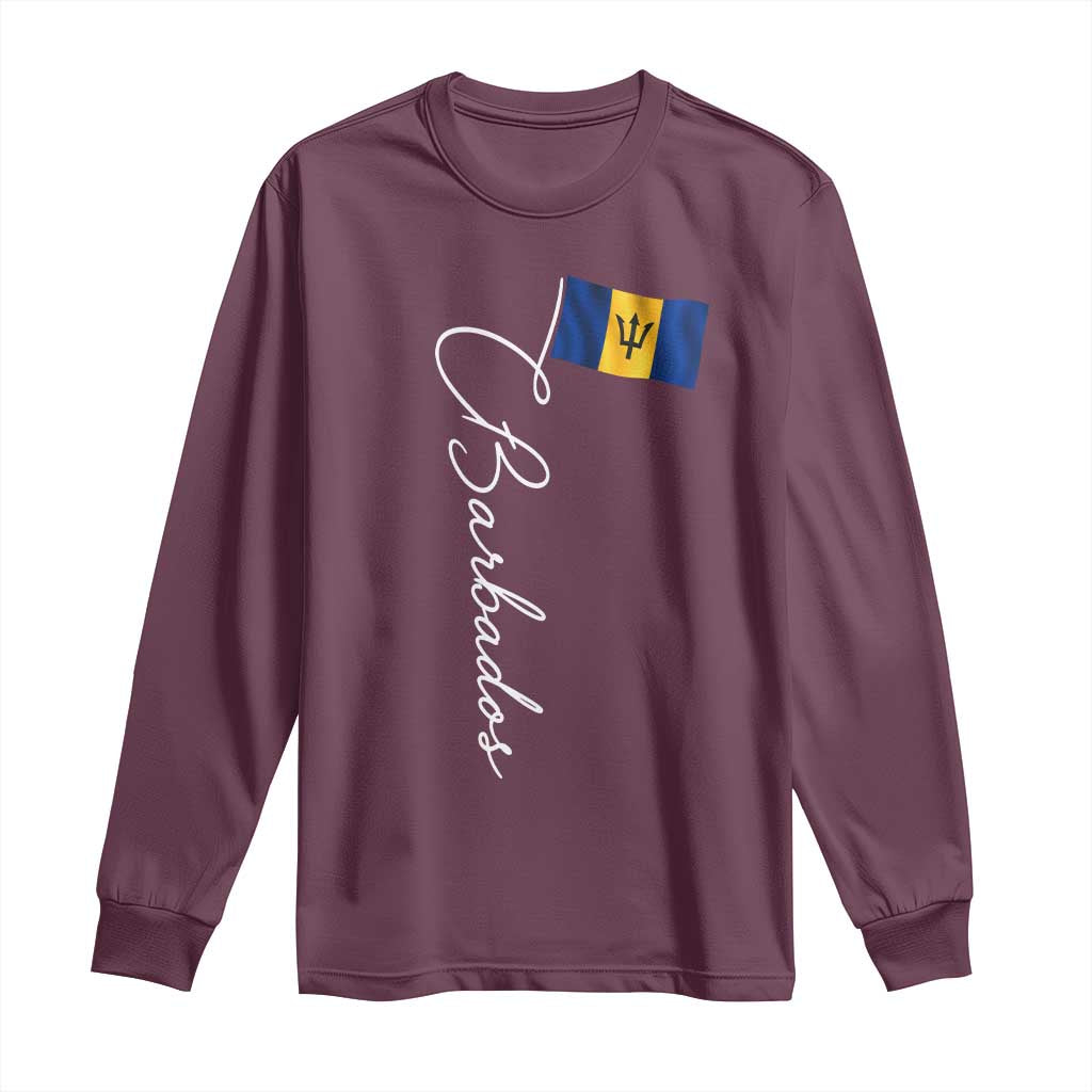 Barbados Flag Long Sleeve Shirt Elegant Barbados Pride Patriotic Island Heritage Gift TS10 Maroon Print Your Wear