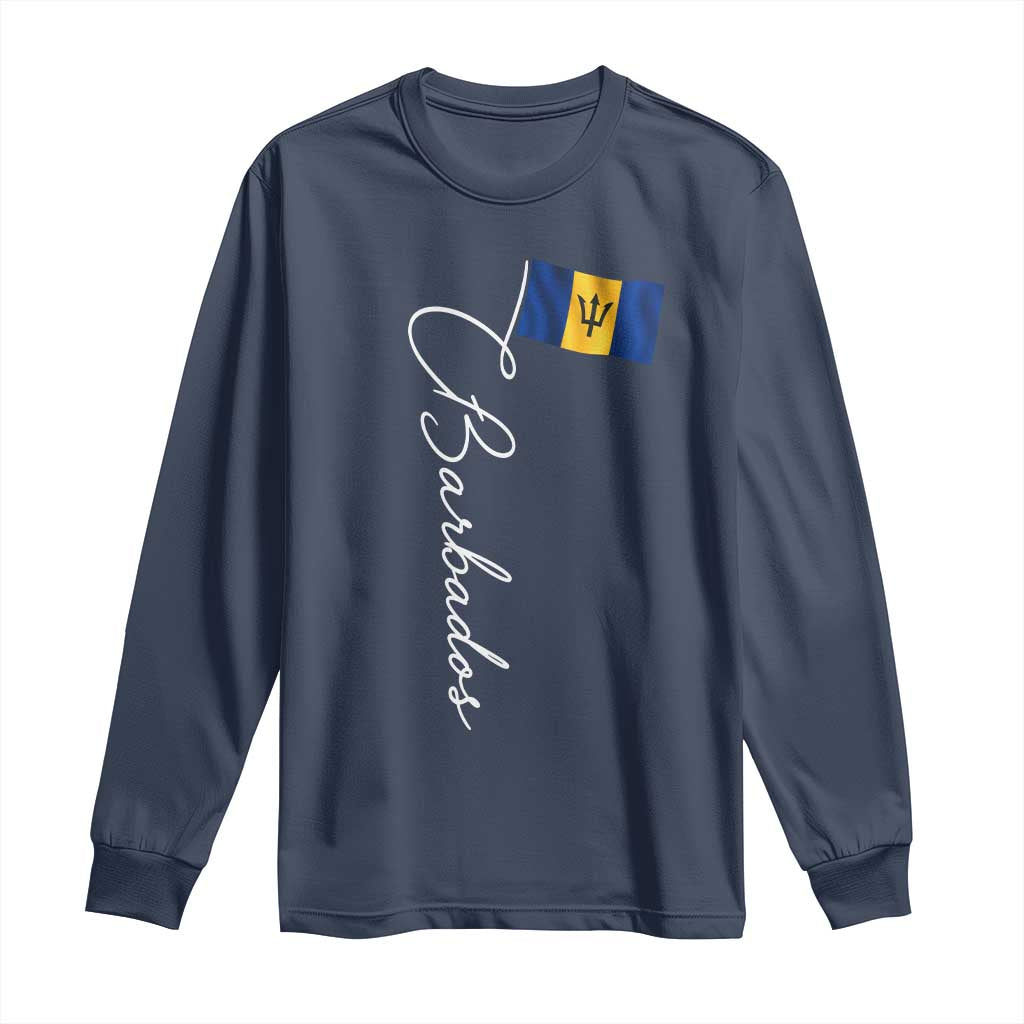Barbados Flag Long Sleeve Shirt Elegant Barbados Pride Patriotic Island Heritage Gift TS10 Navy Print Your Wear