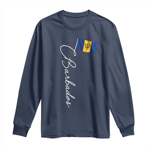 Barbados Flag Long Sleeve Shirt Elegant Barbados Pride Patriotic Island Heritage Gift TS10 Navy Print Your Wear