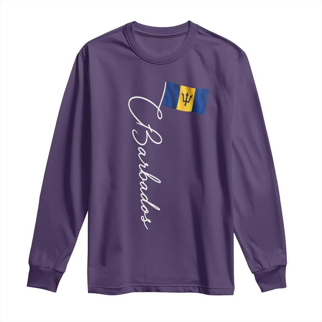 Barbados Flag Long Sleeve Shirt Elegant Barbados Pride Patriotic Island Heritage Gift TS10 S Purple Print Your Wear