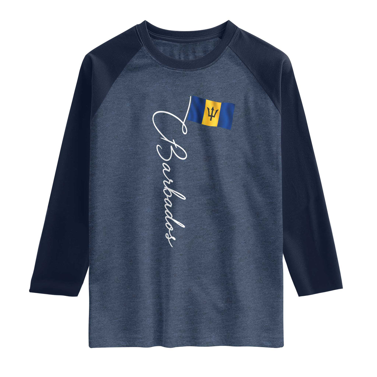 Barbados Flag Raglan Shirt Elegant Barbados Pride Patriotic Island Heritage Gift TS10 Heather Denim Navy Print Your Wear