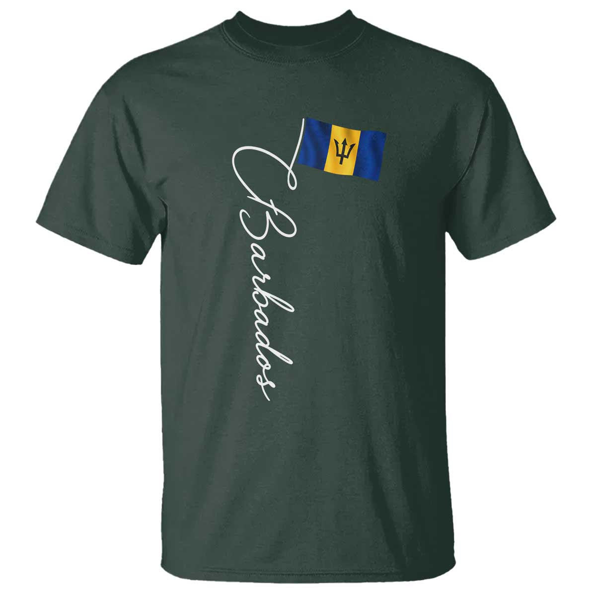 Barbados Flag T Shirt Elegant Barbados Pride Patriotic Island Heritage Gift TS10 Dark Forest Green Print Your Wear